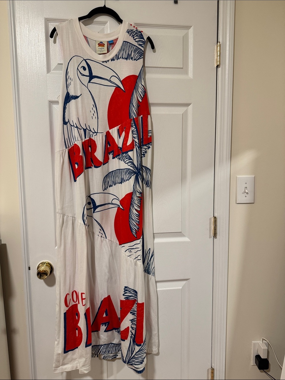 FARM Rio for Anthropologie White Maxi Dress with Brazil Graphic Size M